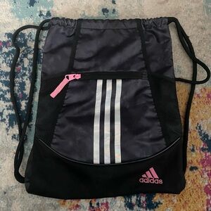 Adidas Black and Pink Drawstring Bag